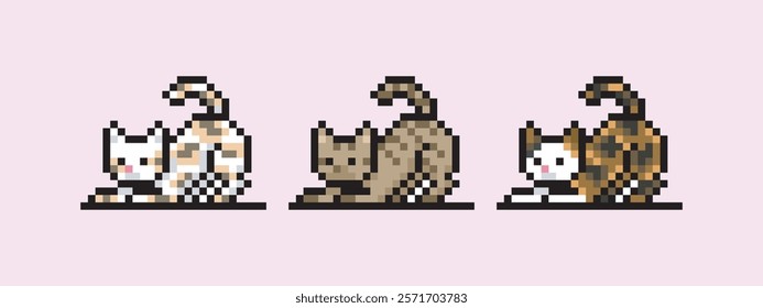 Cat stretching, this can be used for stickers, game assets, game icons, or printed on t-shirts.