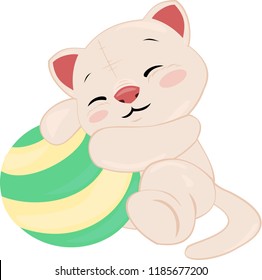 Cat with striped ball.