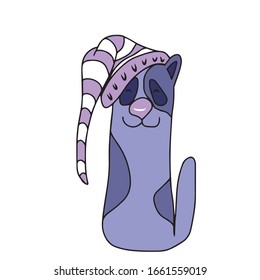 

Cat with a striped hat. Design of banners and postcards. Sticker. Isolated vector design for online communications, networks, social networks, web design, mobile messages.animals