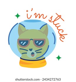 Cat stuck in a glass globe, flat sticker 