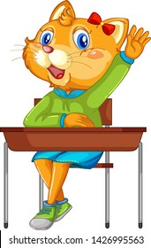 Cat student character on white background illustration