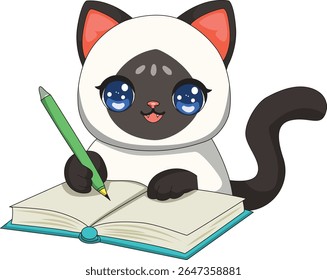 Cat Studying Siamese Kitten Vector