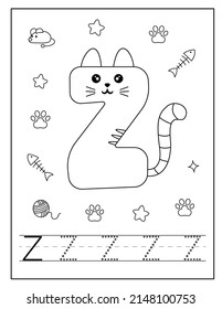 Cat style alphabet coloring page for toddlers