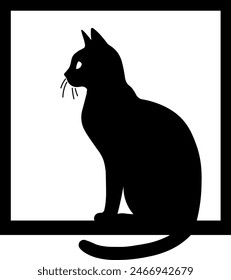 Ilustración del logotipo o del icono del estilo del gato. Imagen minimalista de gato sentado en la ventana