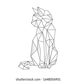 Cat stylized triangle polygonal model. Contour for tattoo, logo, emblem and design element. Hand drawn sketch of a cat