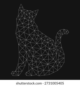 Cat stylized triangle polygonal model  black background. Line geometric shape cat poses. Design of origami animals. Linear art. Vector illustration of kitty. tattoo, logo, emblem, sign