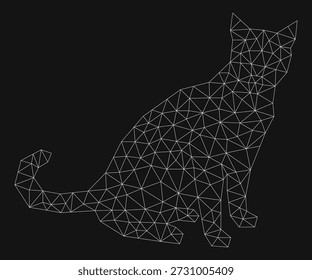 Cat stylized triangle polygonal model  black background. Line geometric shape cat poses. Design of origami animals. Linear art. Vector illustration of kitty. Decoration for tattoo, logo, emblem