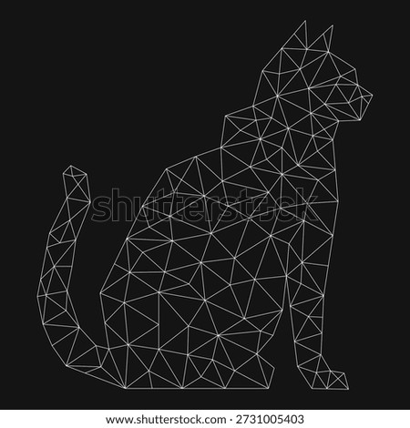 Cat stylized triangle polygonal model. Line geometric shape cat poses. Design of origami animals. Linear art. Vector illustration of triangle kitty on black background. Decoration for tattoo, logo, emblem and design element