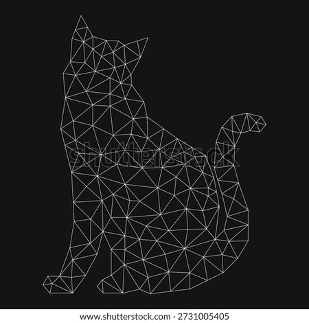 Cat stylized triangle polygonal model  black background. Line geometric shape cat poses. Design of origami animals. Linear art. Vector illustration of kitty. tattoo, logo, emblem, sign