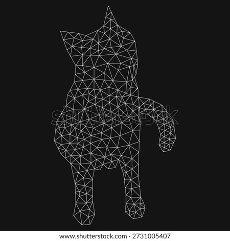 Cat stylized triangle polygonal model. Line geometric shape cat poses. Design of origami animals. Linear art. Vector illustration of triangle kitty on black background. Decoration for tattoo, logo, emblem and element for design