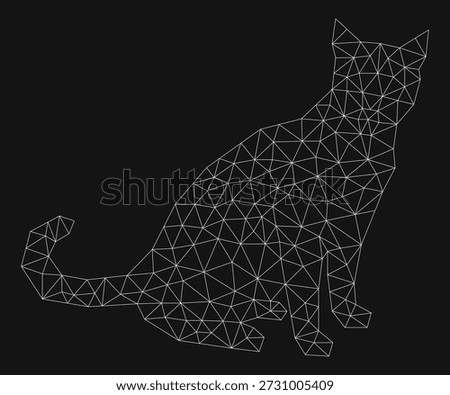 Cat stylized triangle polygonal model  black background. Line geometric shape cat poses. Design of origami animals. Linear art. Vector illustration of kitty. Decoration for tattoo, logo, emblem
