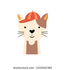 Cat with summer costume . Wildlife animals . Vector illustration .