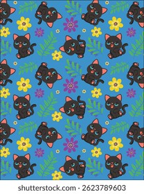 Cat Summer Endless Fabric Texture Seamless Pattern