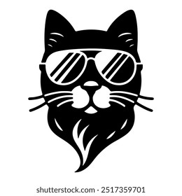 Cat with sunglasses icon, Black silhouette on white background.