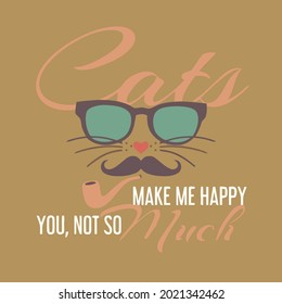cat with sunglasses cat makes me happy cat lover insulated stainless steel water bottle design vector illustration for use in design and print wall art poster canvas
