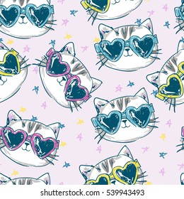 cat in sunglasses pattern, cat vector seamless