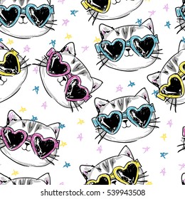 cat in sunglasses pattern, cat vector seamless