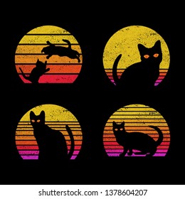 cat sunrise retro Vector illustration