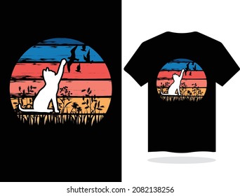 cat sunset colorful t shirt design