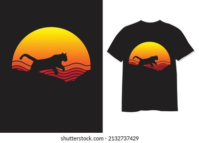 Diseño de camiseta retro retro para el atardecer del gato