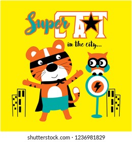 cat the superhero funny animal cartoon,vector illustration