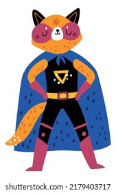 Cat in superhero outfit. Pretty female animal character