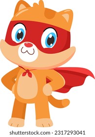 Cat Superhero Pet Cartoon Character. Vector Illustration Flat Design Isolated On Transparent Background