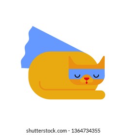 Cat superhero. Super pet In raincoat and mask. Superpowers Kitty. Cartoon style vector