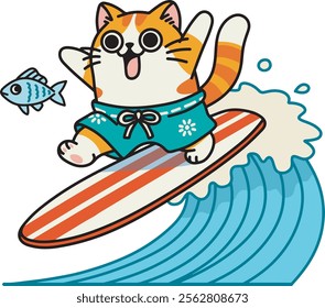 Cat surfing cartoon design art which can be used for your stuff
