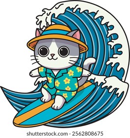 Cat surfing cartoon design art which can be used for your stuff
