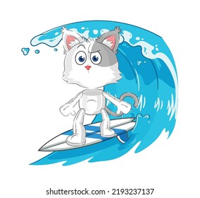 the cat surfing character. cartoon mascot vector