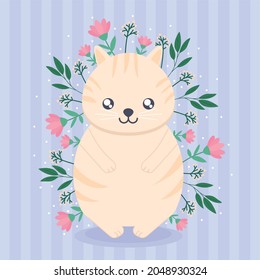 cat surrounded by cute flowers