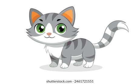 Cat sweet eyed kitten cartoon character flat vector illustration on white background