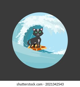 cat sweet funny cat wave surfing pizza food wo wide neck sweat design vector illustration for use in design and print wall art poster canvas