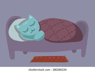 Cat sweetly sleeping on the couch. Background can be changed.