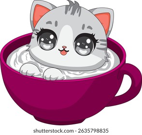Cat Swim In Milk Mug Kitten Cartoon Vector
