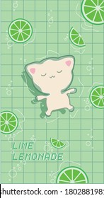 Cat swimming in green lime lemonade