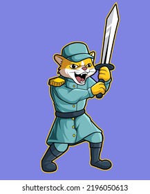 cat sword mascot cartoon illustration