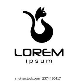 Cat symbol in black white for pet shop brands