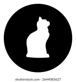 A cat symbol in the center. Isolated white symbol in black circle. Vector illustration on white background