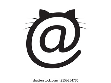 
Cat symbol composed with the letter at in black stroke on white background