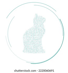 The cat symbol filled with teal dots. Pointillism style. Vector illustration on white background