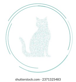 The cat symbol filled with teal dots. Pointillism style. Vector illustration on white background