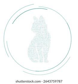 O símbolo do gato foi preenchido com pontos azuis. Estilo pontilhismo. Ilustração vetorial sobre fundo branco