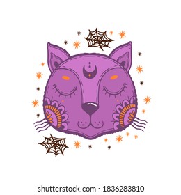 Cat symbol halloween holiday set. Collection design decoration. Vector illustration.