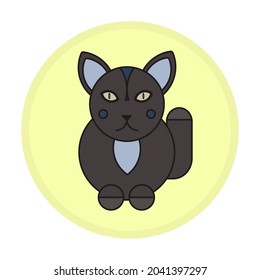 A cat symbol in a simple geometry, a black cat on a yellow circle background. Mascot, cat figurine