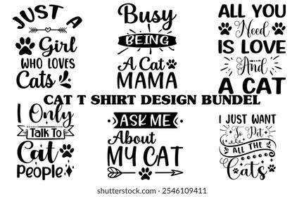Cat T Shirt Design Bundel Typography Calligraphy Best Paw Silhouette 


