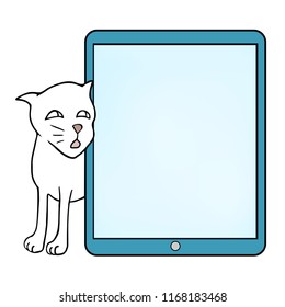 cat and tablet illustration
