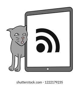 cat and tablet illustration