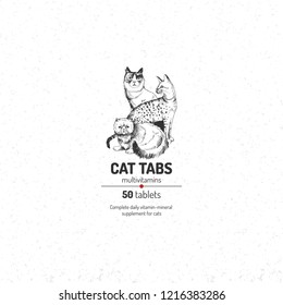 Modelo de logotipo de guias de gato com gatos desenhados à mão - ragdoll, oriental e persa. Ilustração vetorial